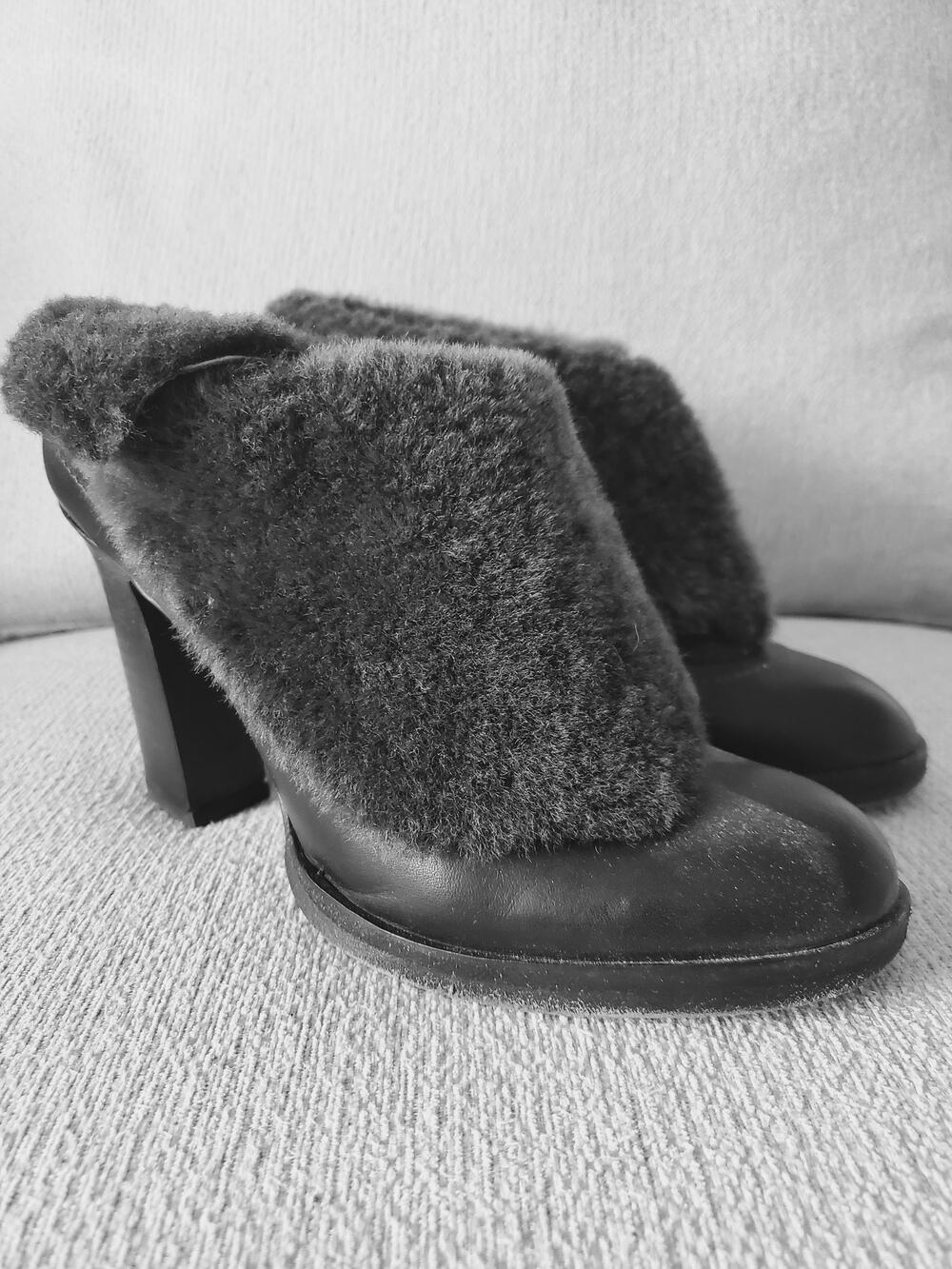 Rag & Bone Black Shearling High Heels Mules Clogs Slip On Shoes Womens 39.5